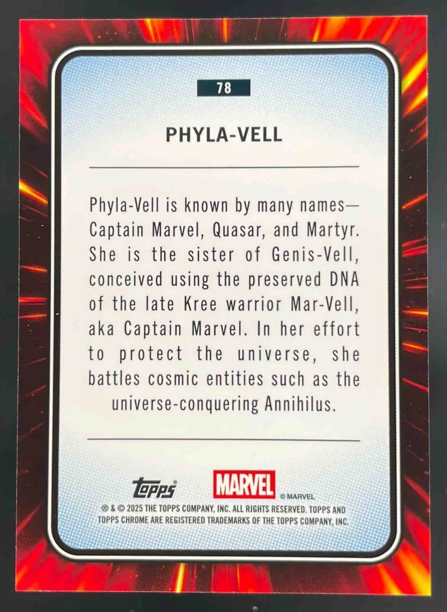 2025 Topps Chrome Marvel Sapphire Gold Sapphire Refractor #78 Phyla-Vell /50 - Image 2