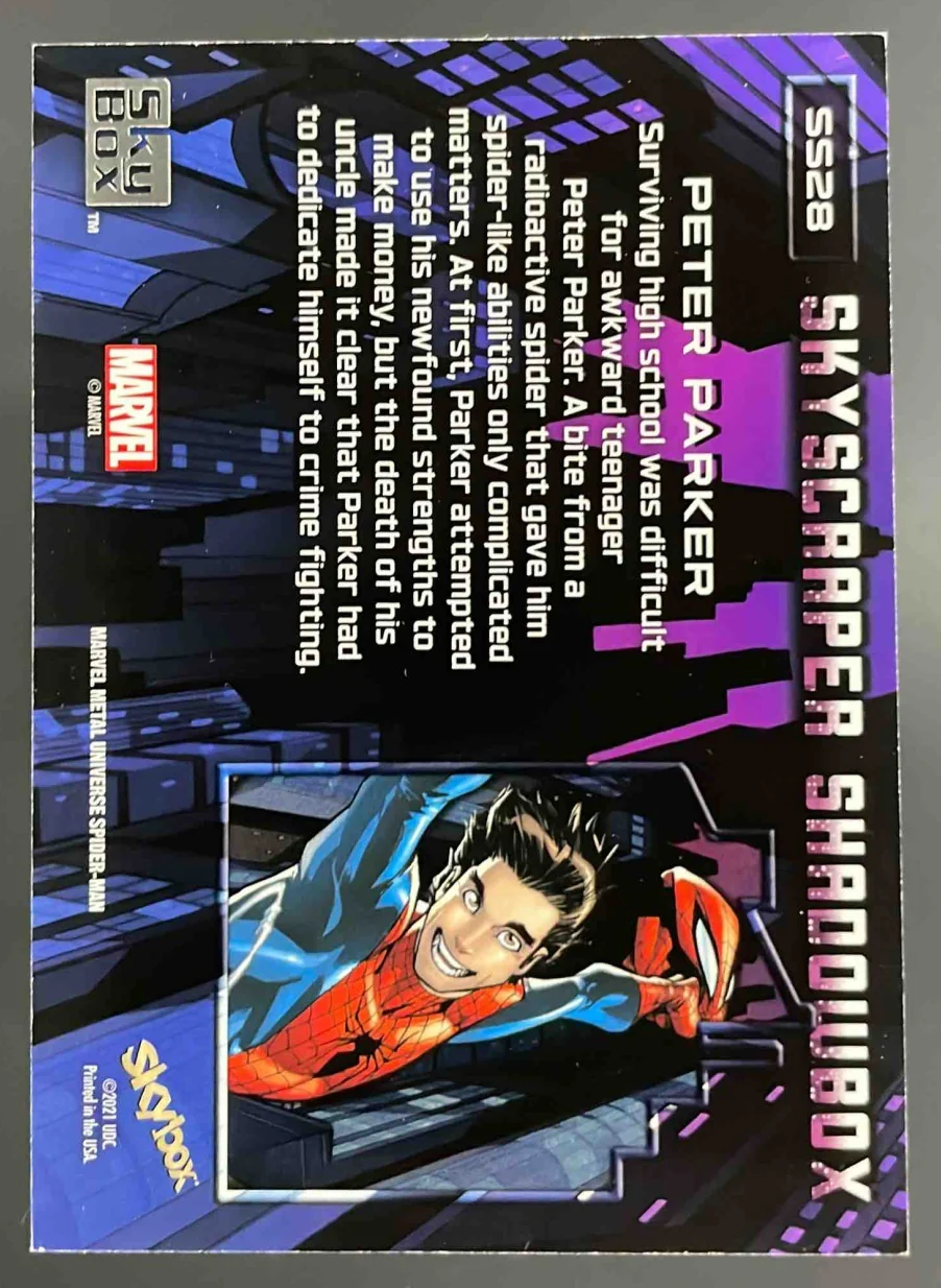 2021 Skybox Metal Universe Marvel Skyscraper Shadow Box #SS28 Peter Parker - Image 2
