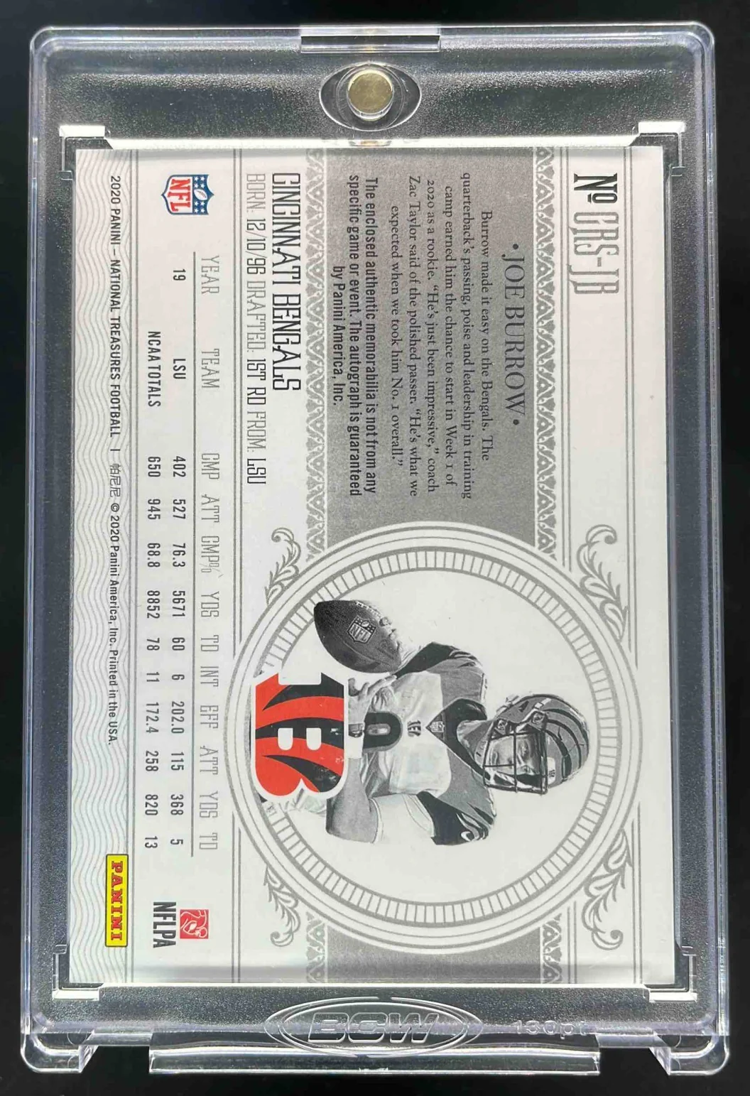 2020 Panini National Treasures Rookie NFL Gear Signature Joe Burrow RC Auto /99 - Image 2