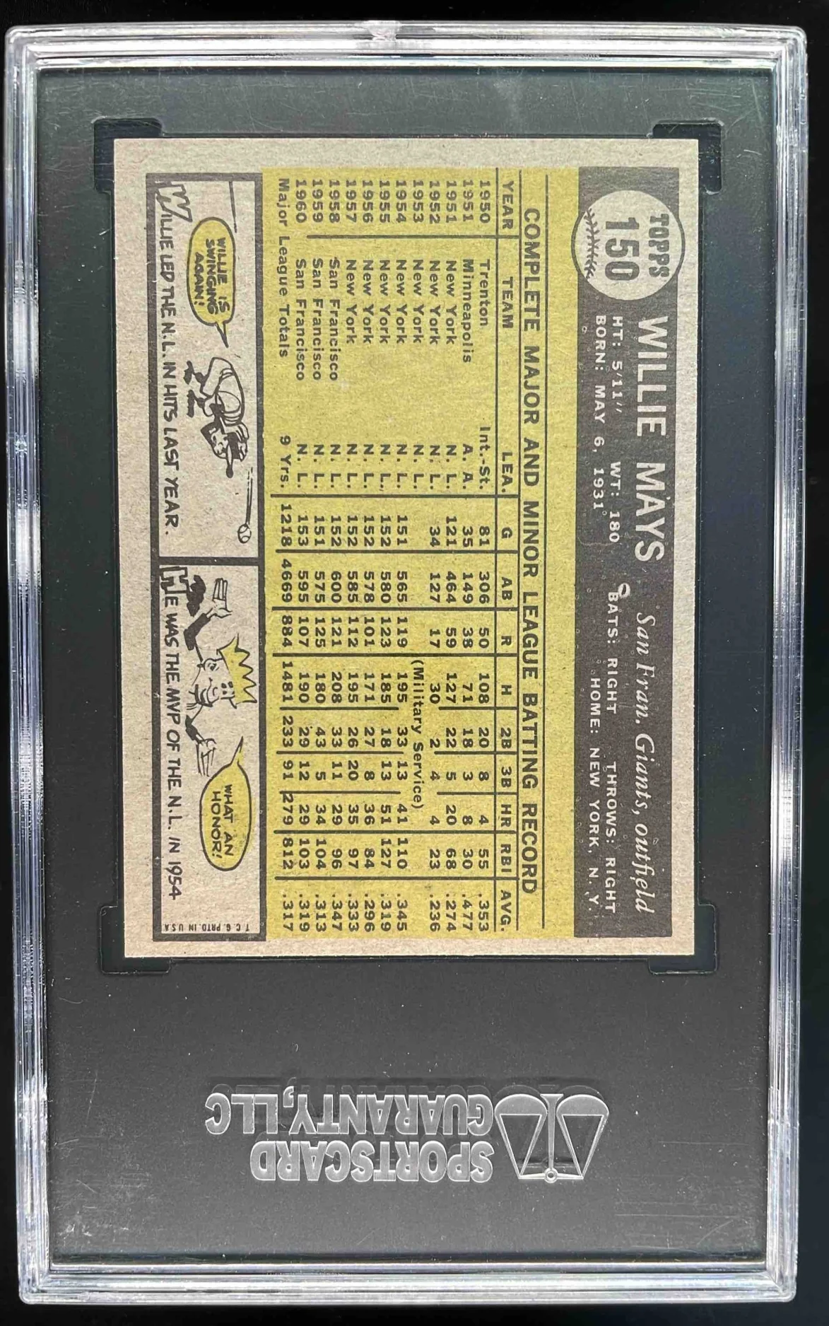 1961 Topps #150 Willie Mays SGC 7 - Image 2