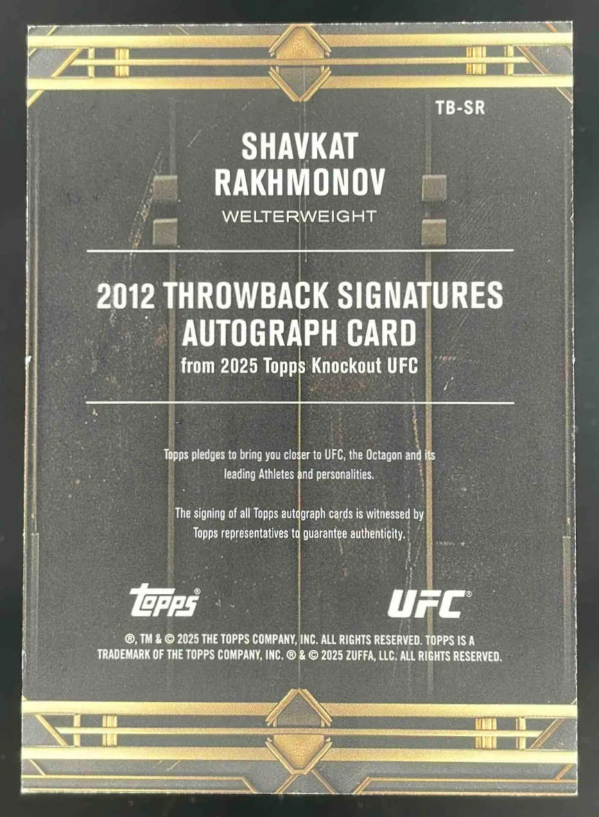 2025 Topps UFC Knockout 2012 Throwback #TB-SR Shavkat Rakhmonov Auto /99 - Image 2