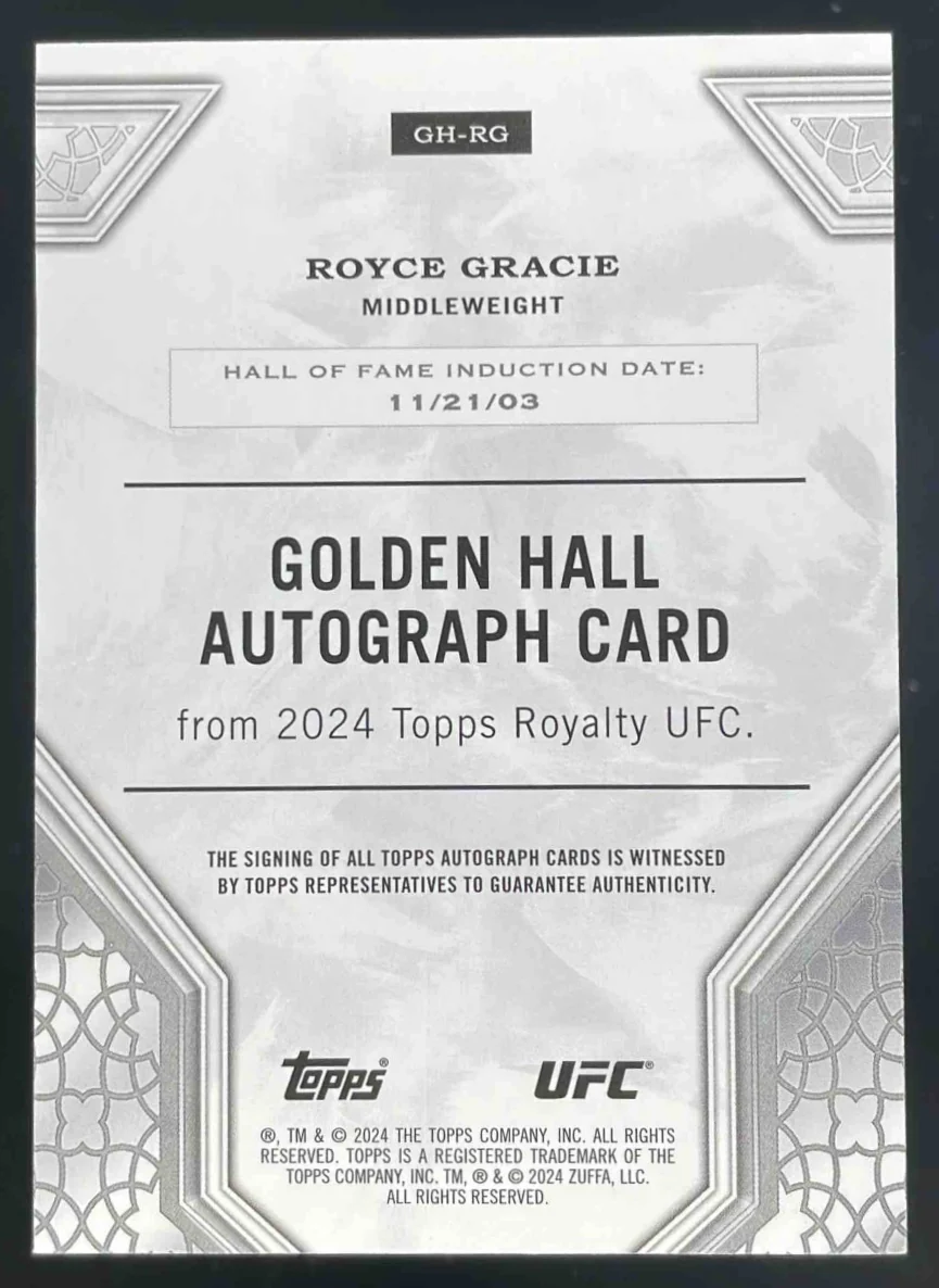 2024 Topps Royalty UFC Golden Hall Autographs Blue #GH-RG Royce Gracie Auto /25 - Image 2