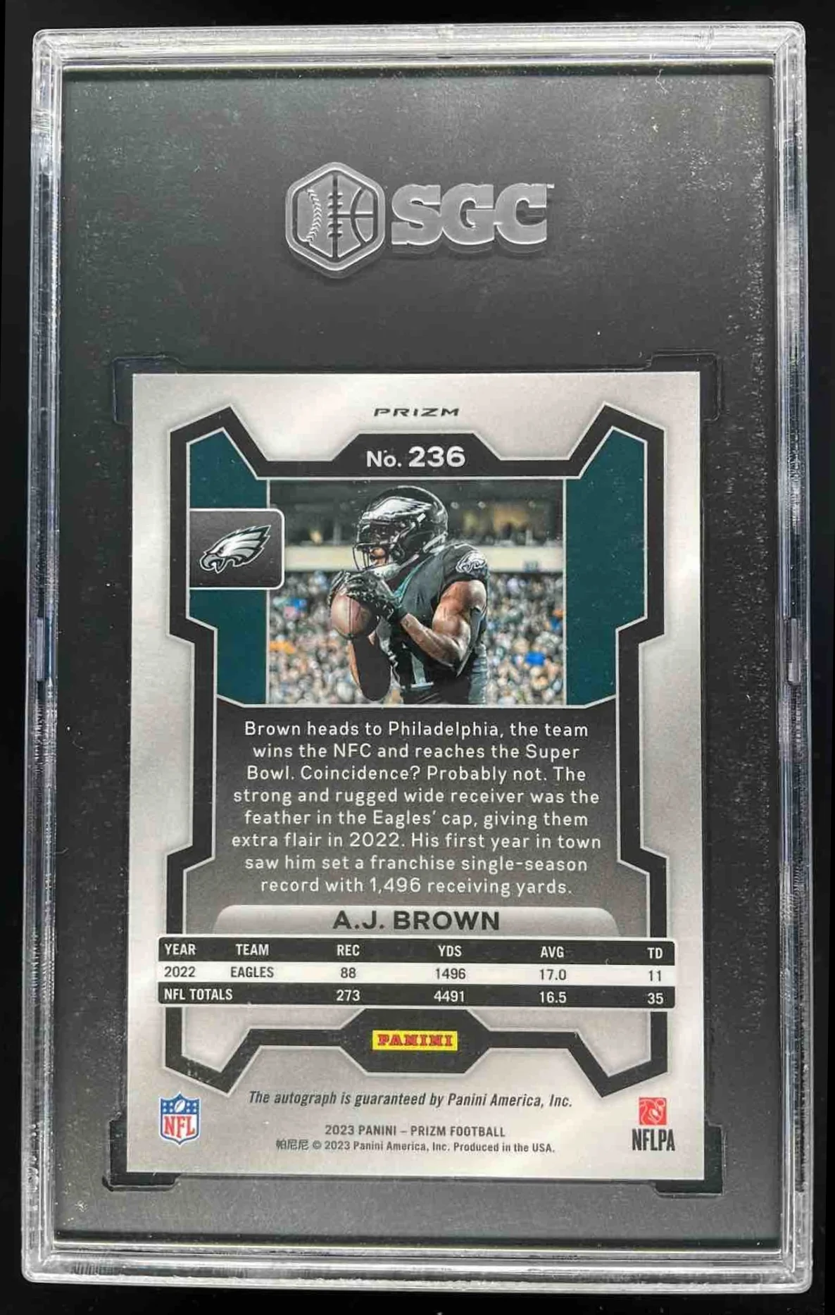 2023 Panini Prizm Autographs Prizm Silver #236 A.J. Brown Autograph Auto SGC 8.5 - Image 2