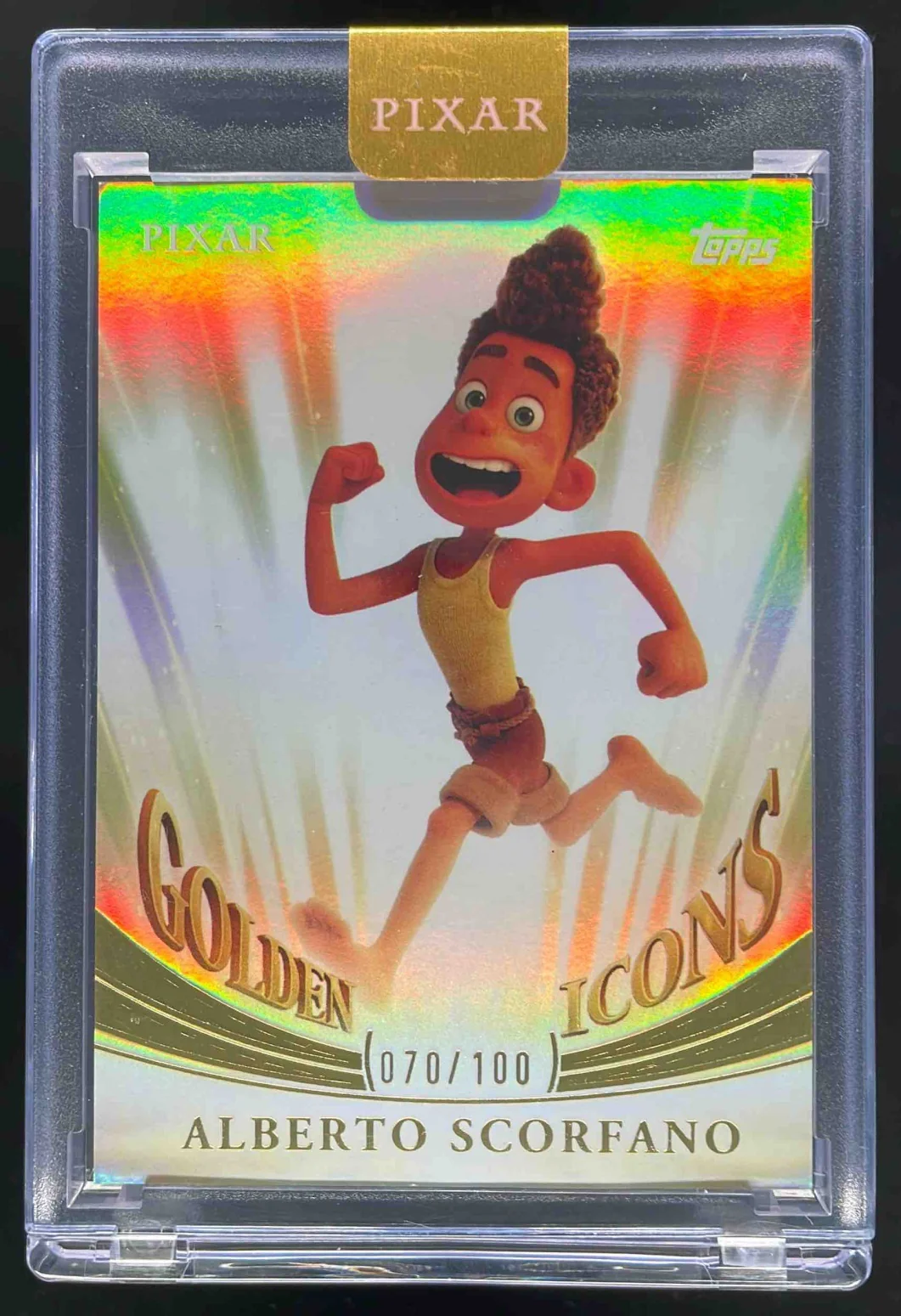 2025 Topps Pixar Gold Golden Icons Encased #GI-85 Alberto Scorfano /100