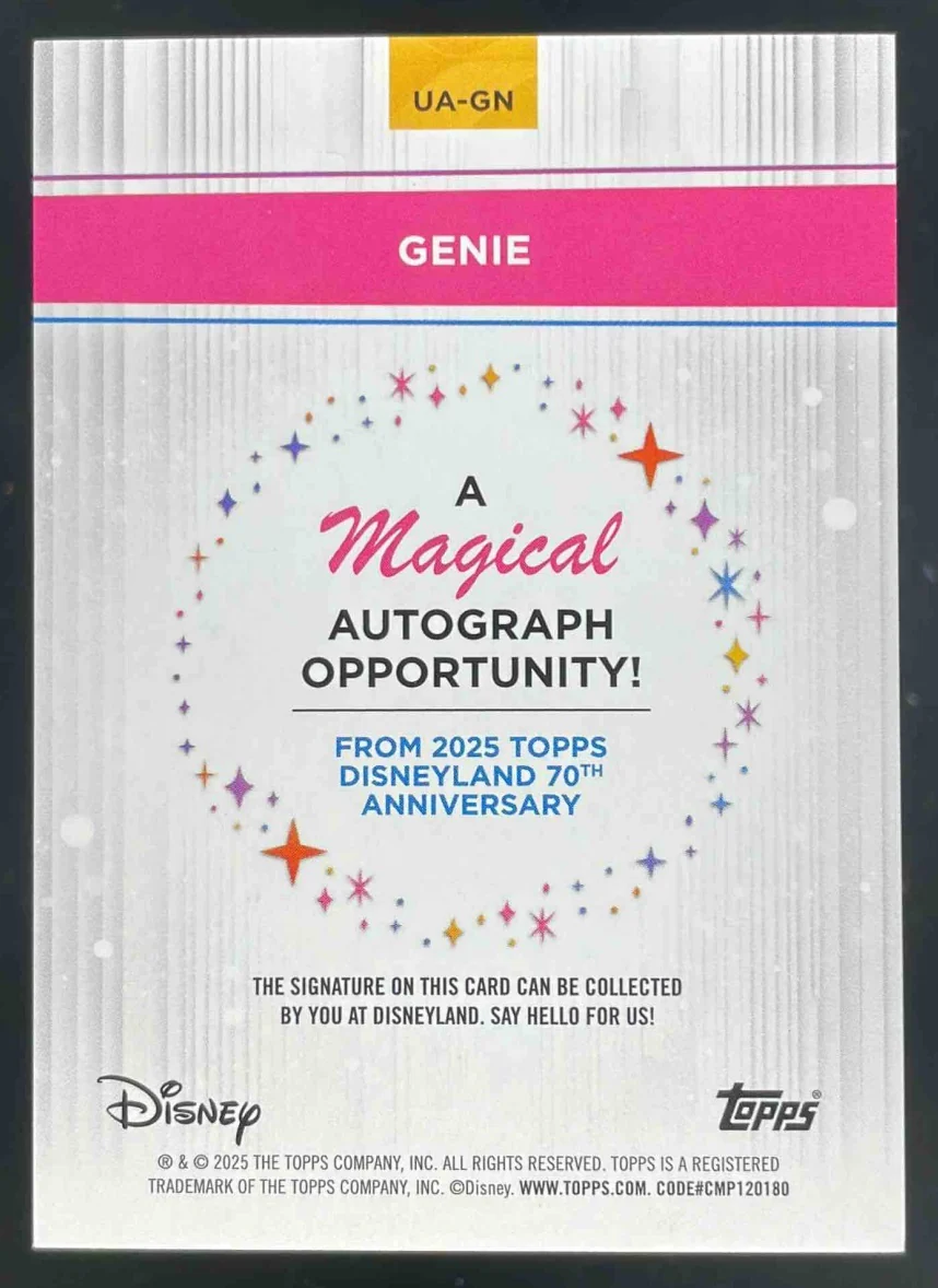 2025 Topps Disneyland 70th Anniversary Unsigned Opportunity Gold #UAGN Genie /50 - Image 2