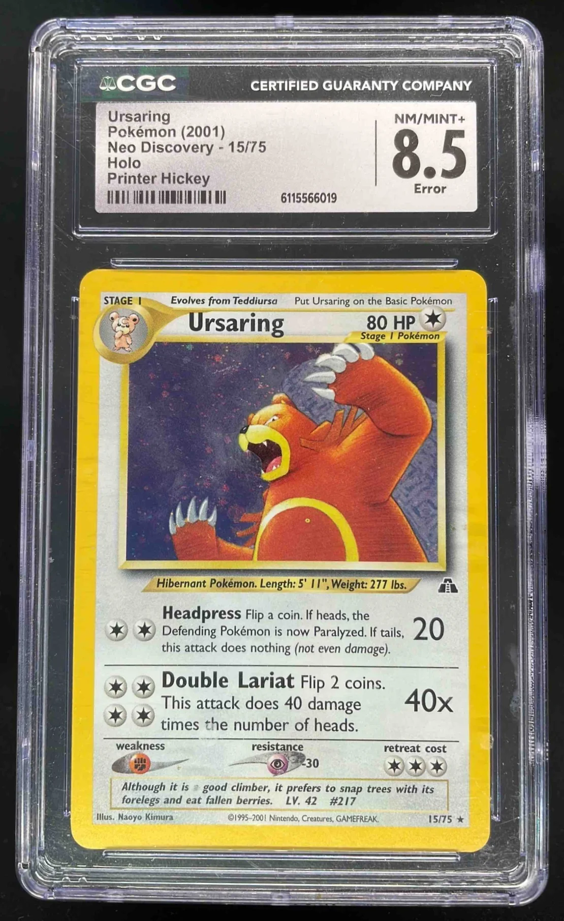 2001 Pokemon Neo Discovery #15/75 Ursaring Holo CGC 8.5