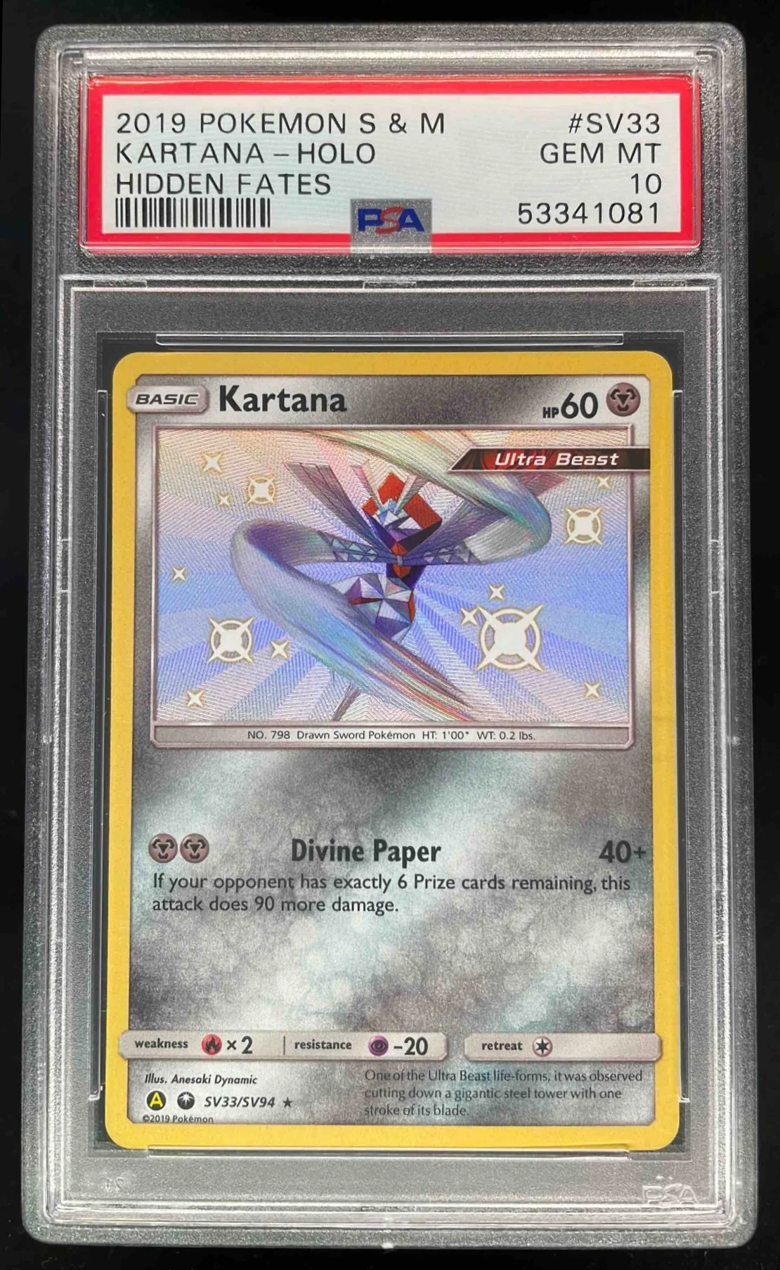 2019 Pokemon SM Hidden Fates #SV33/SV94 Kartana PSA 10