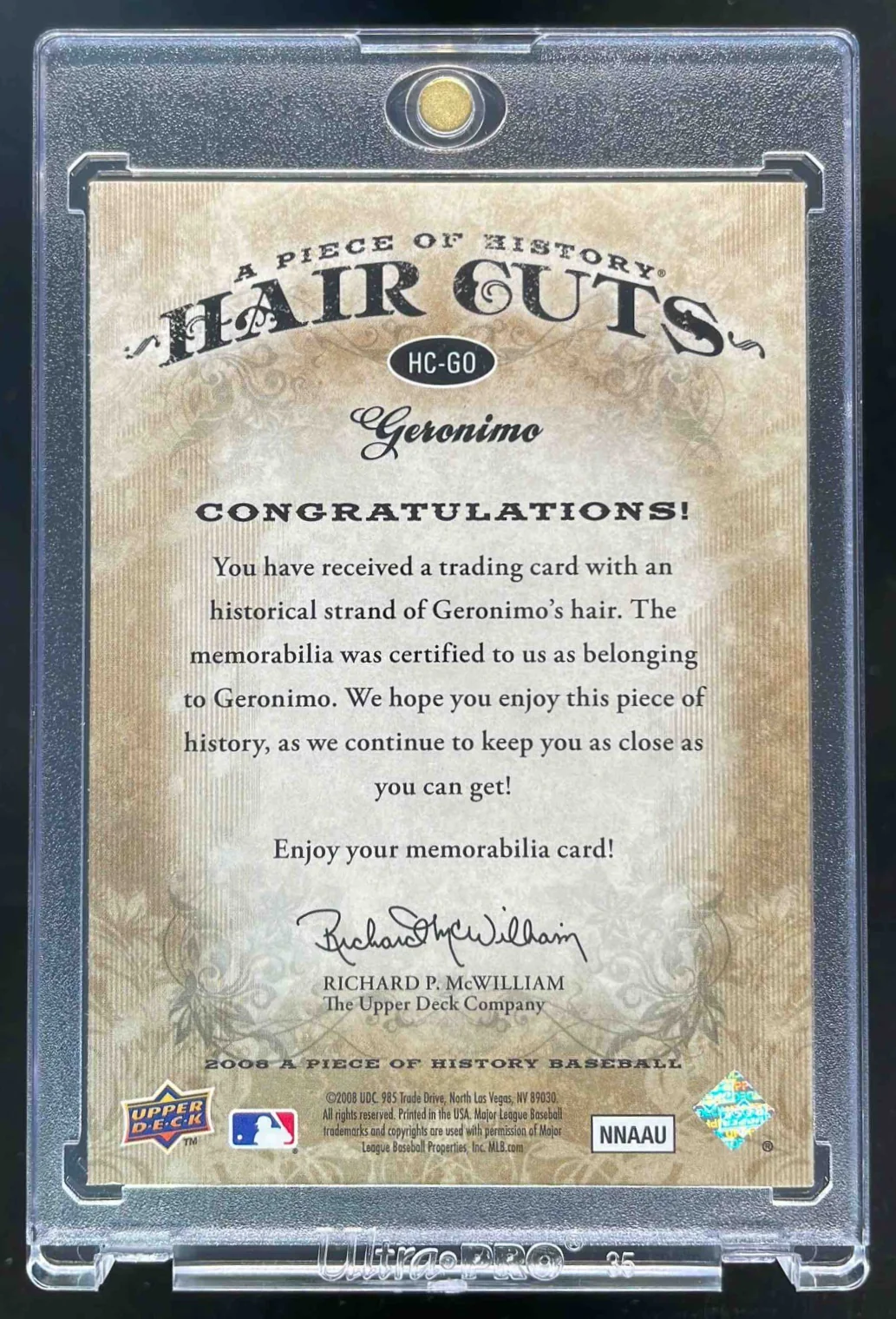 2008 Upper Deck A Piece of History Hair Relics #HC-GO Geronimo - Image 2