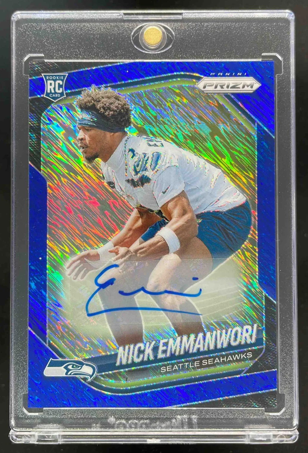 2025 Panini Prizm Rookie Blue Shimmer Prizm #320 Nick Emmanwori RC Auto /25