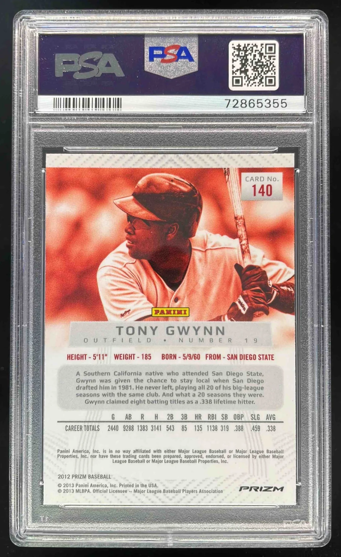 2012 Panini Prizm Prizms #140 Tony Gwynn PSA 10 - Image 2
