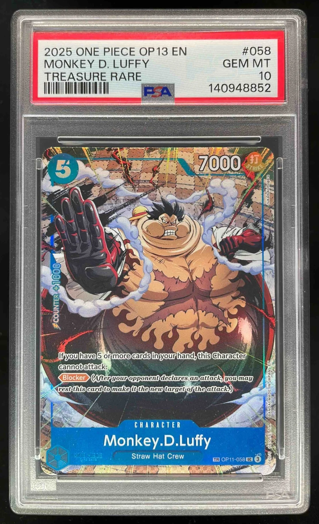 2025 One Piece OP13 EN #058 Monkey D Luffy Treasure Rare PSA 10