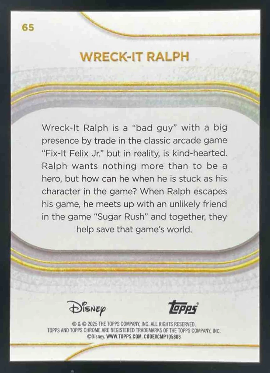 2025 Topps Chrome Disney Image Variation Speckle #65 Wreck-It Ralph /265 - Image 2