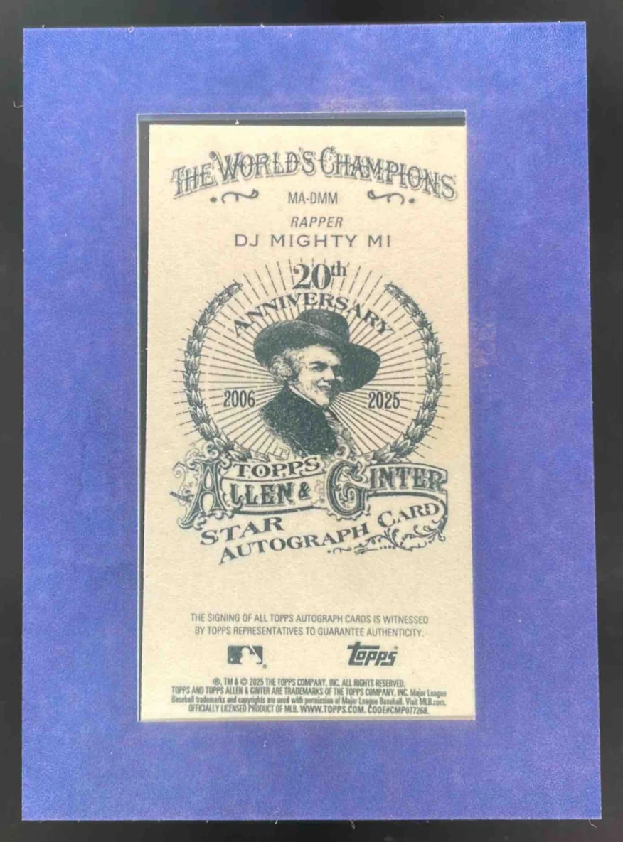 2025 Topps Allen & Ginter Framed Mini Blue Frame #MA-DMM DJ Mighty Mi Auto /99 - Image 2