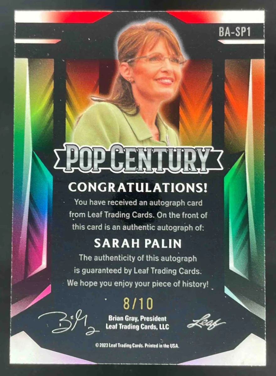 2023 Leaf Pop Century Decadence Autographs Pink #BA-SP1 Sarah Palin Auto /10 - Image 2