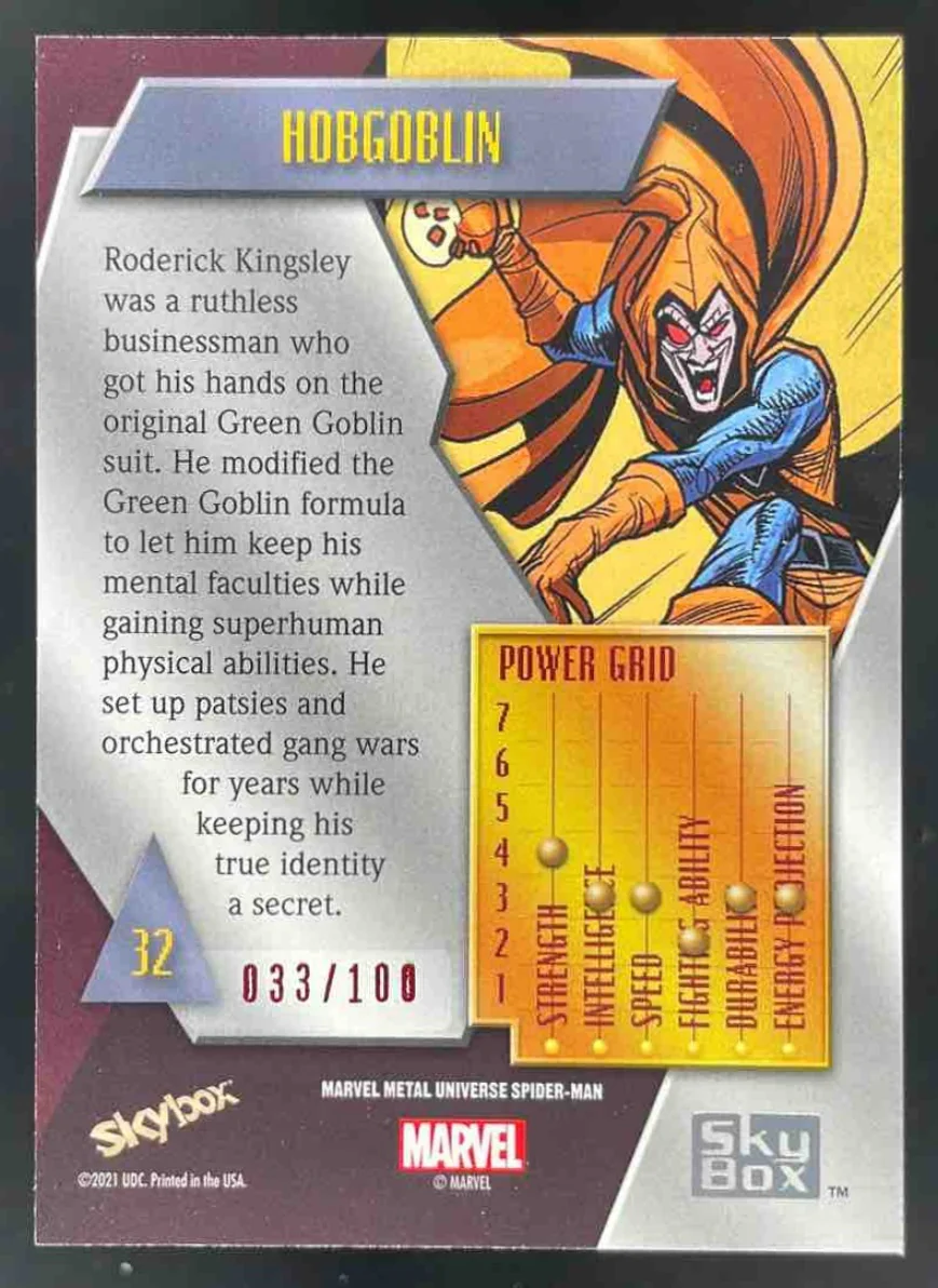 2021 Skybox Metal Universe Marvel Precious Metal Gems Red #32 Hobgoblin /100 - Image 2
