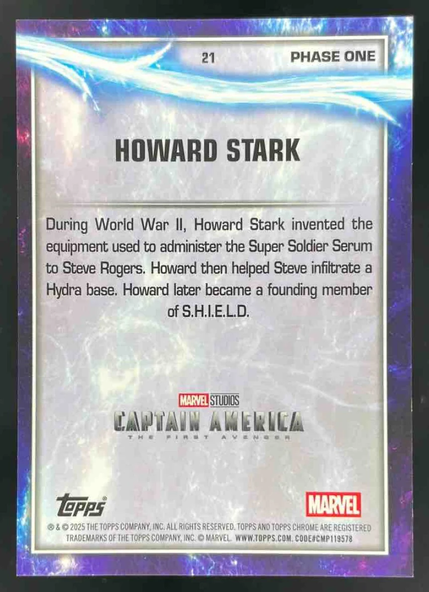 2025 Topps Chrome Marvel Studios Sapphire Orange Refractor #21 Howard Stark /25 - Image 2