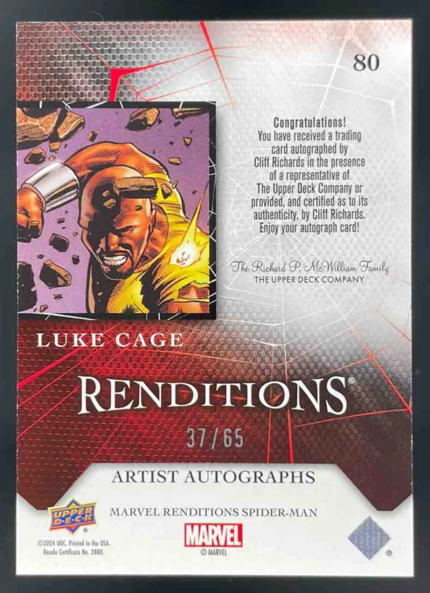 2024 Upper Deck Marvel Spider-Man Renditions Artist Auto #80 Luke Cage /65 - Image 2