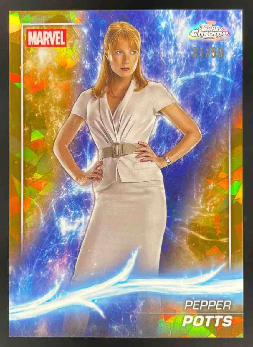 2025 Topps Chrome Marvel Studios Sapphire Gold Refractor #5 Pepper Potts /50