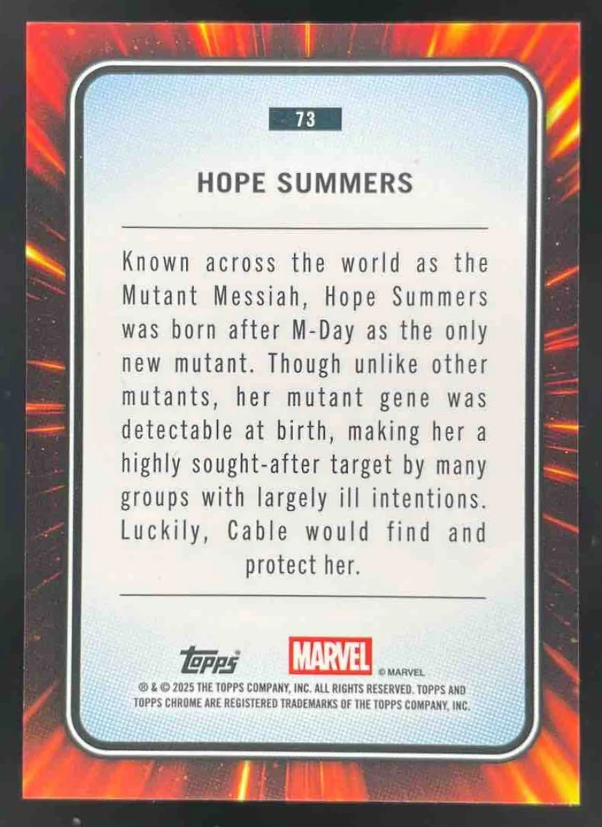 2025 Topps Chrome Marvel Blue & Red Spider Web Refractor #73 Hope Summers /62 - Image 2