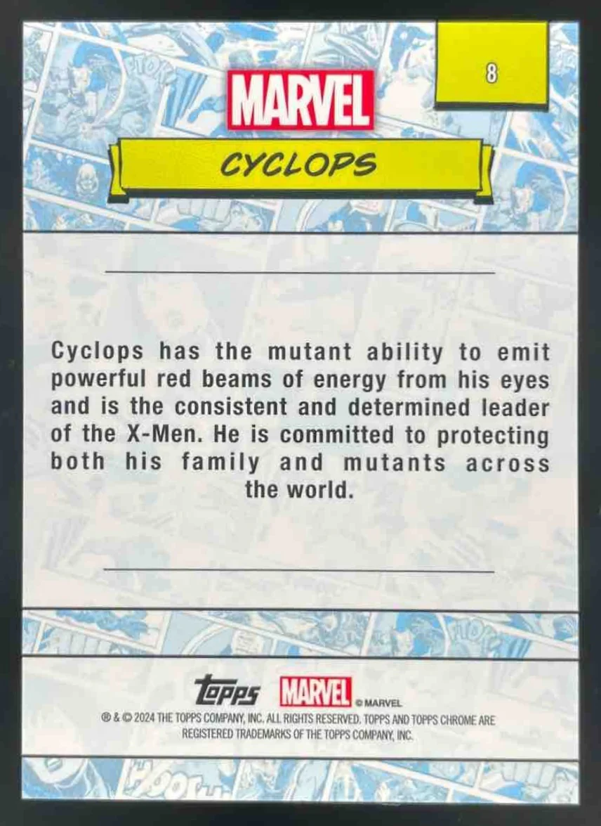 2024 Topps Chrome Marvel Sapphire Yellow Refractor #8 Cyclops /75 - Image 2