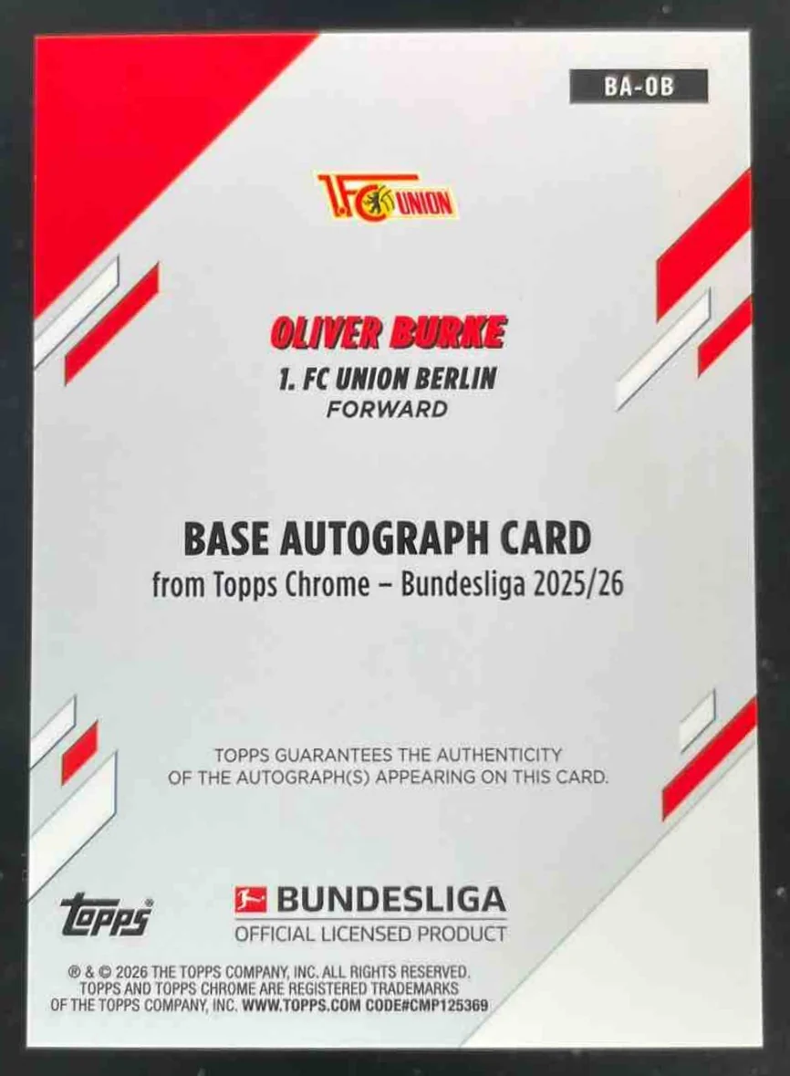 2025-26 Topps Chrome Bundesliga Gold #BA-OB Oliver Burke Auto /50 - Image 2
