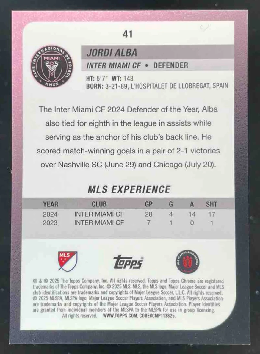 2025 Topps Chrome MLS Gold Refractor #41 Jordi Alba /50 - Image 2