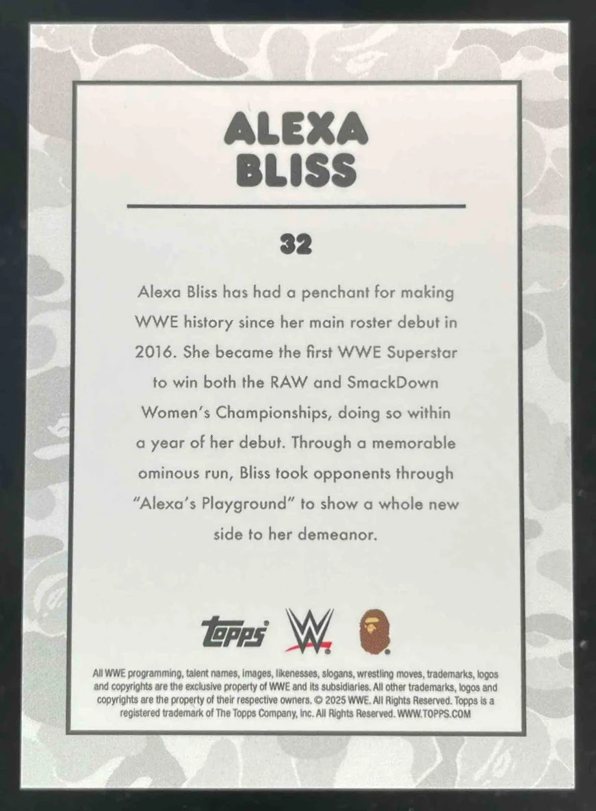 2025 Topps WWE x Bape Blue Camo #32 Alexa Bliss /150 - Image 2