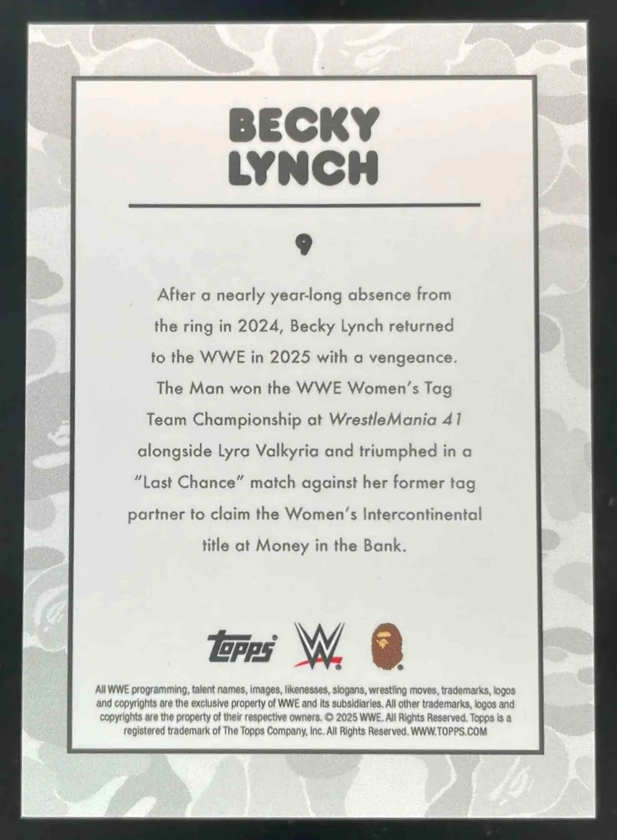 2025 Topps WWE x Bape Purple Camo #9 Becky Lynch /75 - Image 2