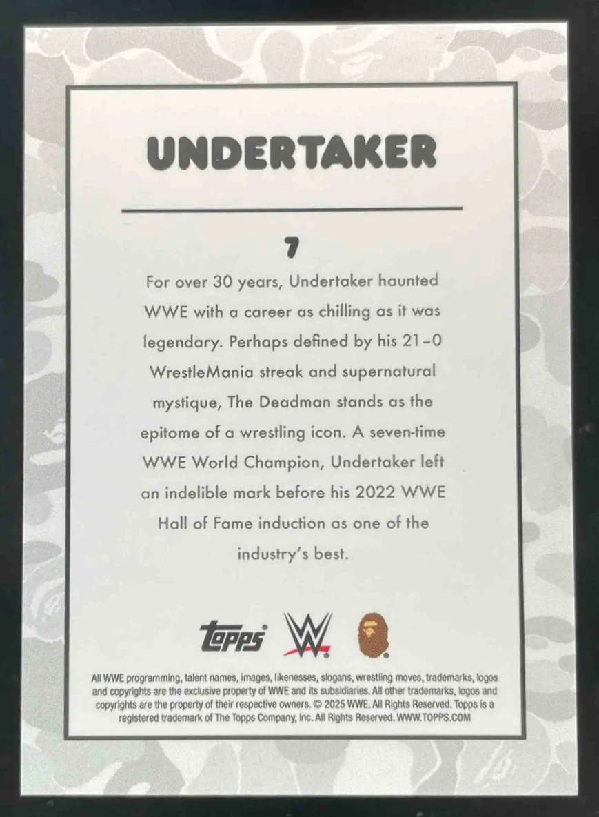 2025 Topps WWE x Bape White Camo #7 Undertaker - Image 2