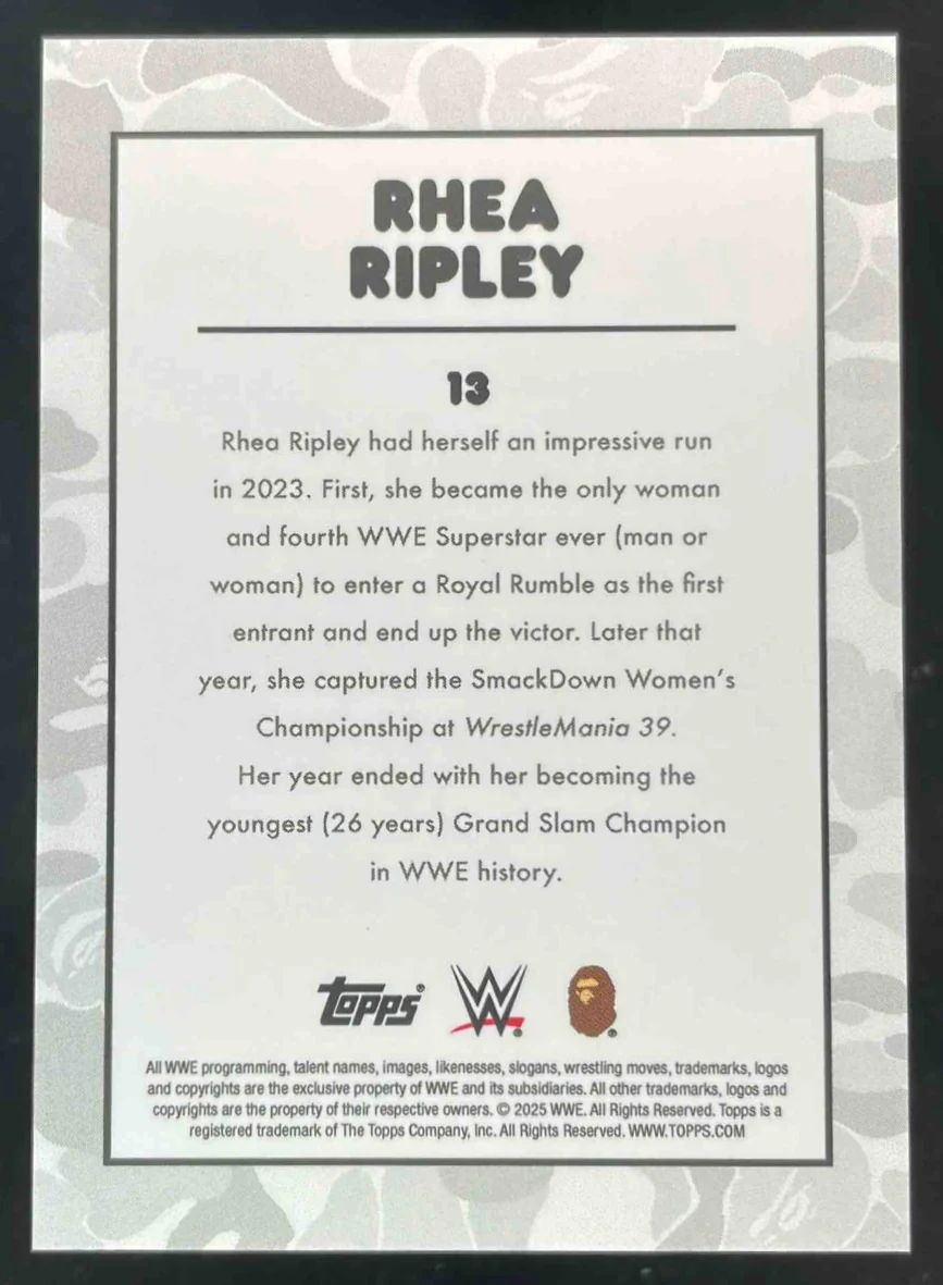 2025 Topps WWE x Bape White Camo #13 Rhea Ripley - Image 2