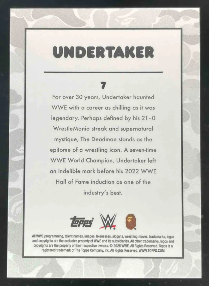2025 Topps WWE x Bape Blue Camo #7 Undertaker /150 - Image 2