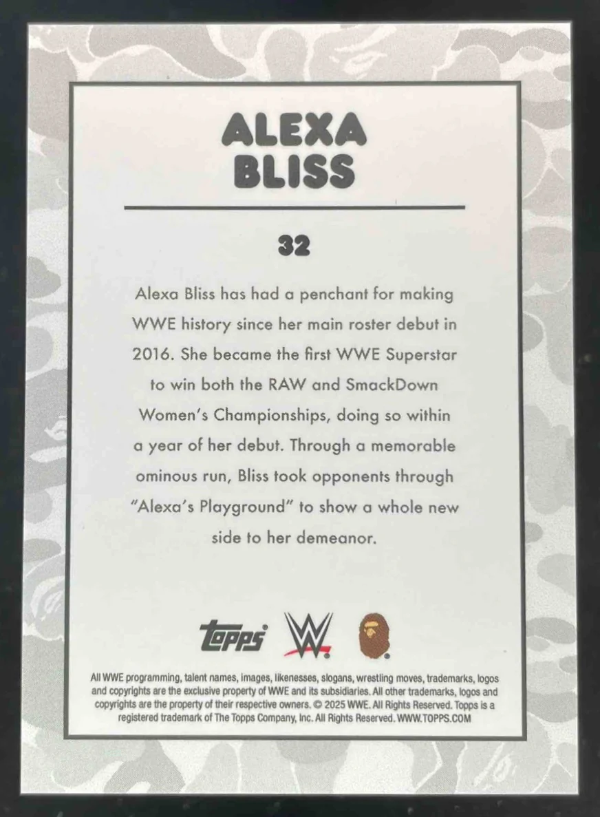 2025 Topps WWE x Bape Blue Camo #32 Alexa Bliss /150 - Image 2