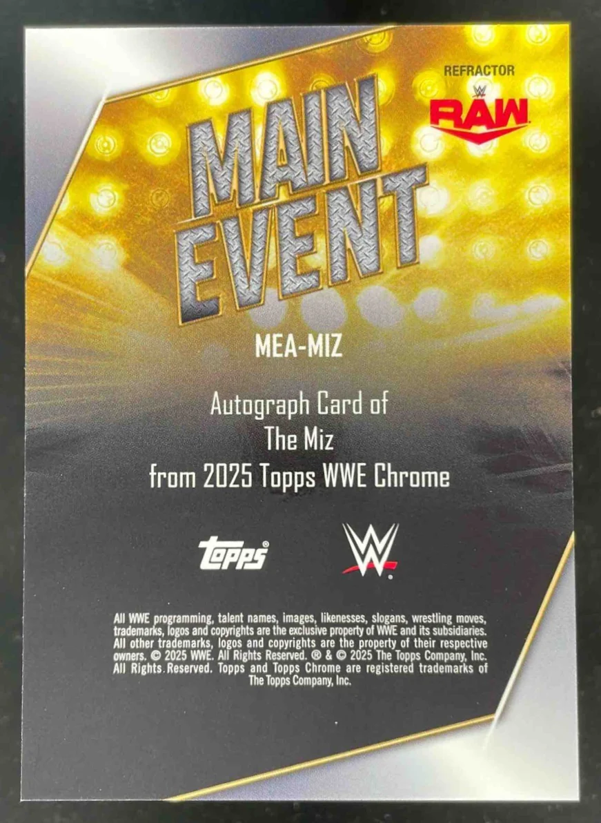 2025 Topps Chrome WWE Main Event Refractors #MEA-MIZ The Miz Auto /175 - Image 2