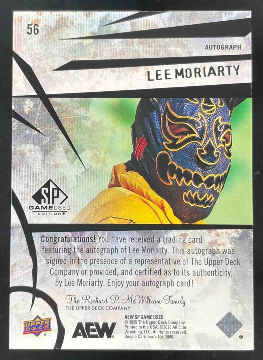 2025 Upper Deck SP Game Used AEW Autographs Blue #56 Lee Moriarty Autograph Auto - Image 2