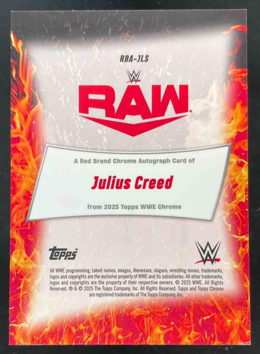 2025 Topps Chrome WWE Red Brand Orange Geometric #RBA-JLS Julius Creed Auto /25 - Image 2