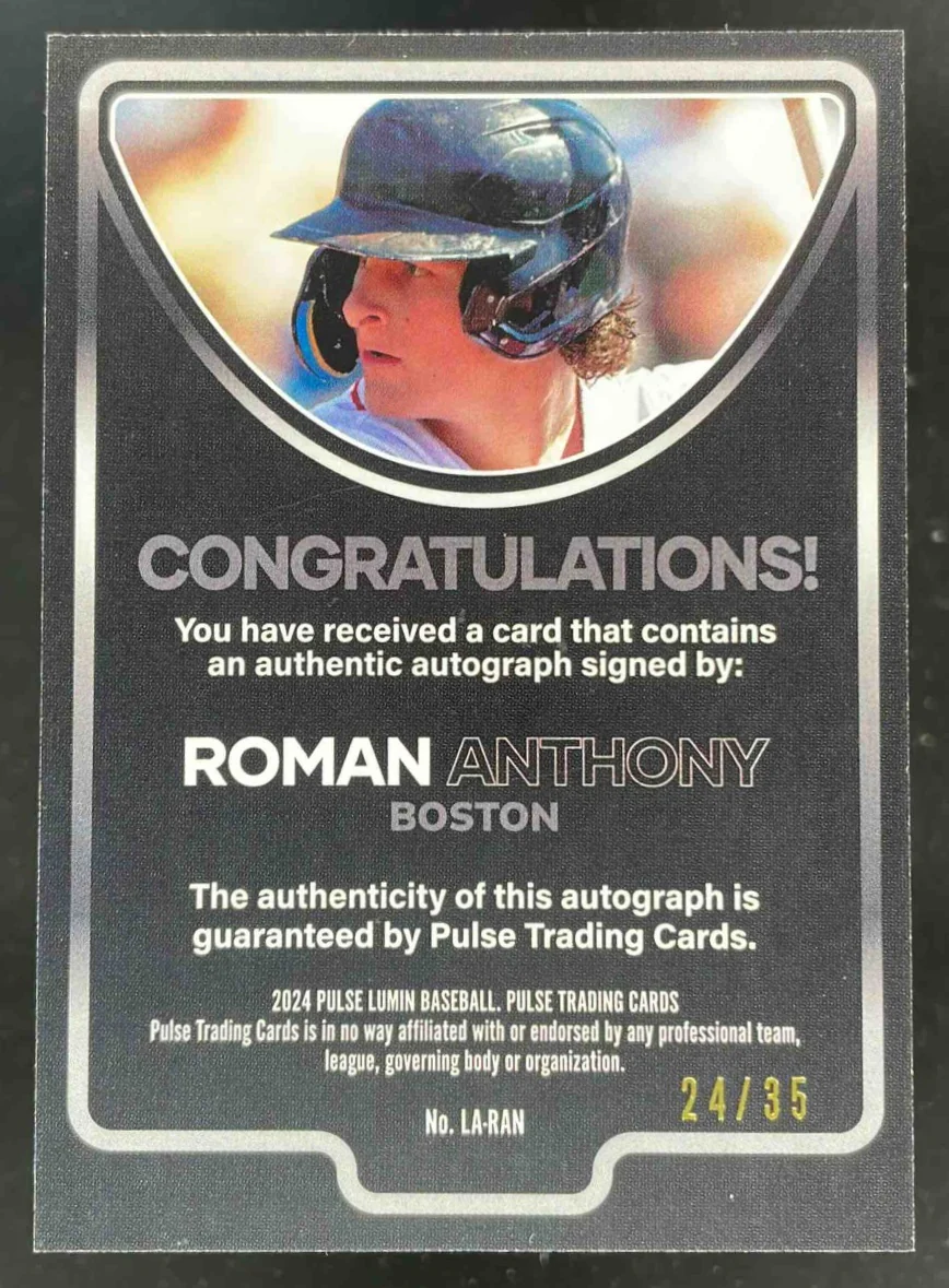 2024 Pulse Lumin Purple Autograph #LA-RAN Roman Anthony Auto /35 - Image 2