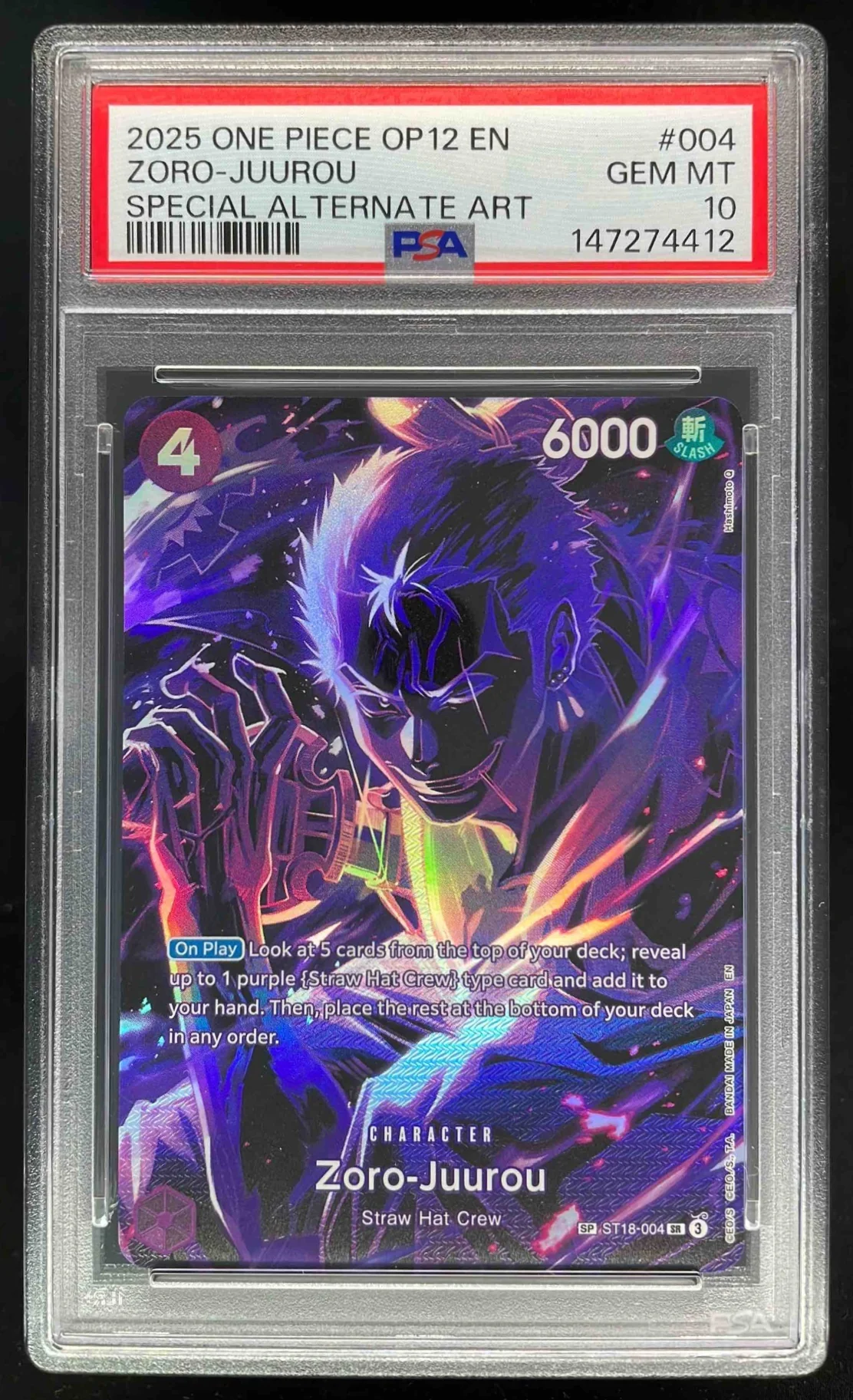 2025 One Piece OP12 EN #004 Zoro-Juurou Special Alternate Art PSA 10