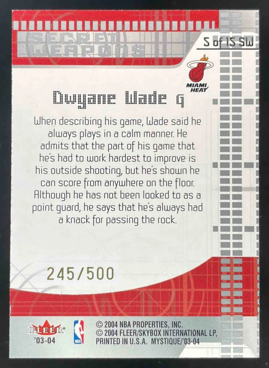 2003-04 Fleer Mystique Secret Weapons #5 SW Dwyane Wade RC /500 - Image 2