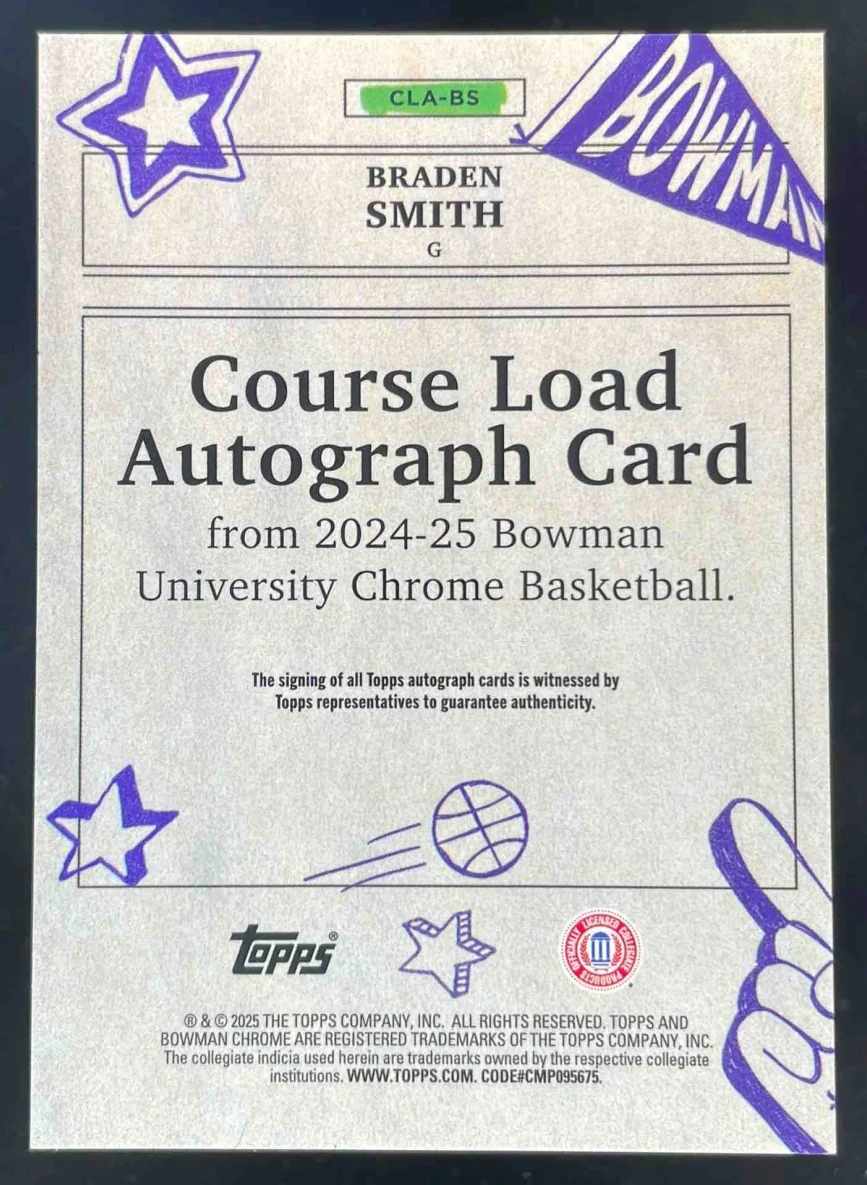 2024 Bowman University Chrome Course Load Autographs #CLA-BS Braden Smith Auto - Image 2