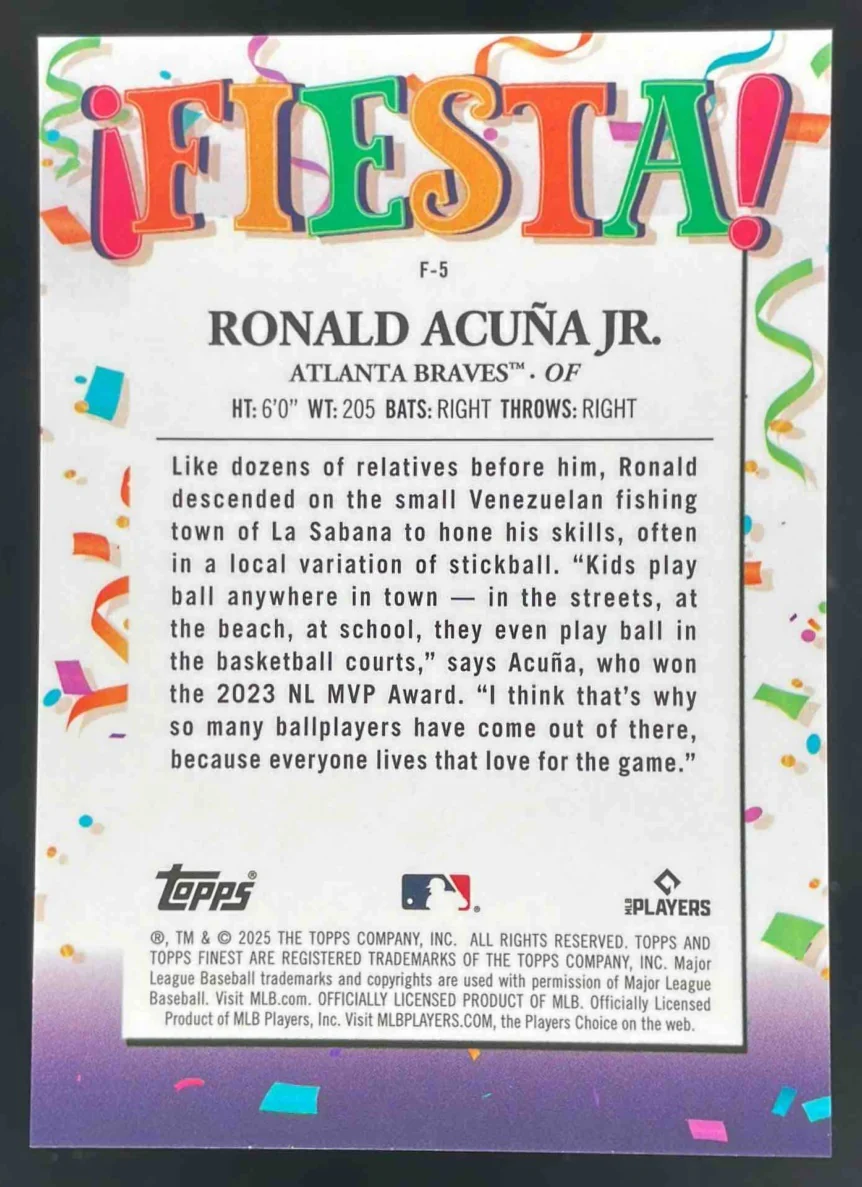 2025 Topps Finest Fiesta #F-5 Ronald Acuna Jr. - Image 2