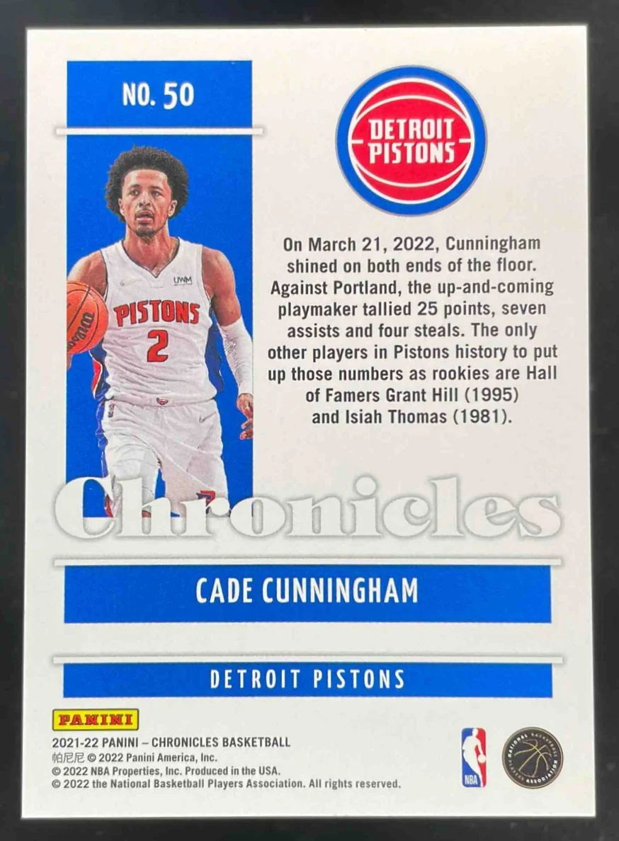 2021-22 Panini Chronicles Gold #50 Cade Cunningham RC Chronicles /10 - Image 2