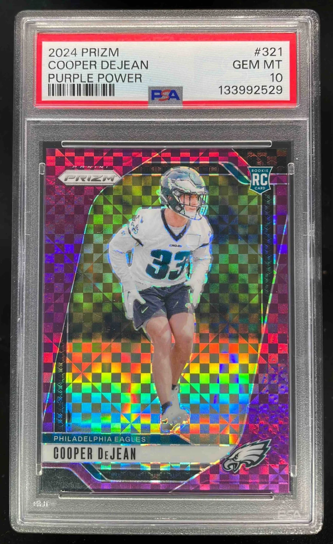 2024 Panini Prizm Purple Power Prizm #321 Cooper DeJean RC /49 PSA 10