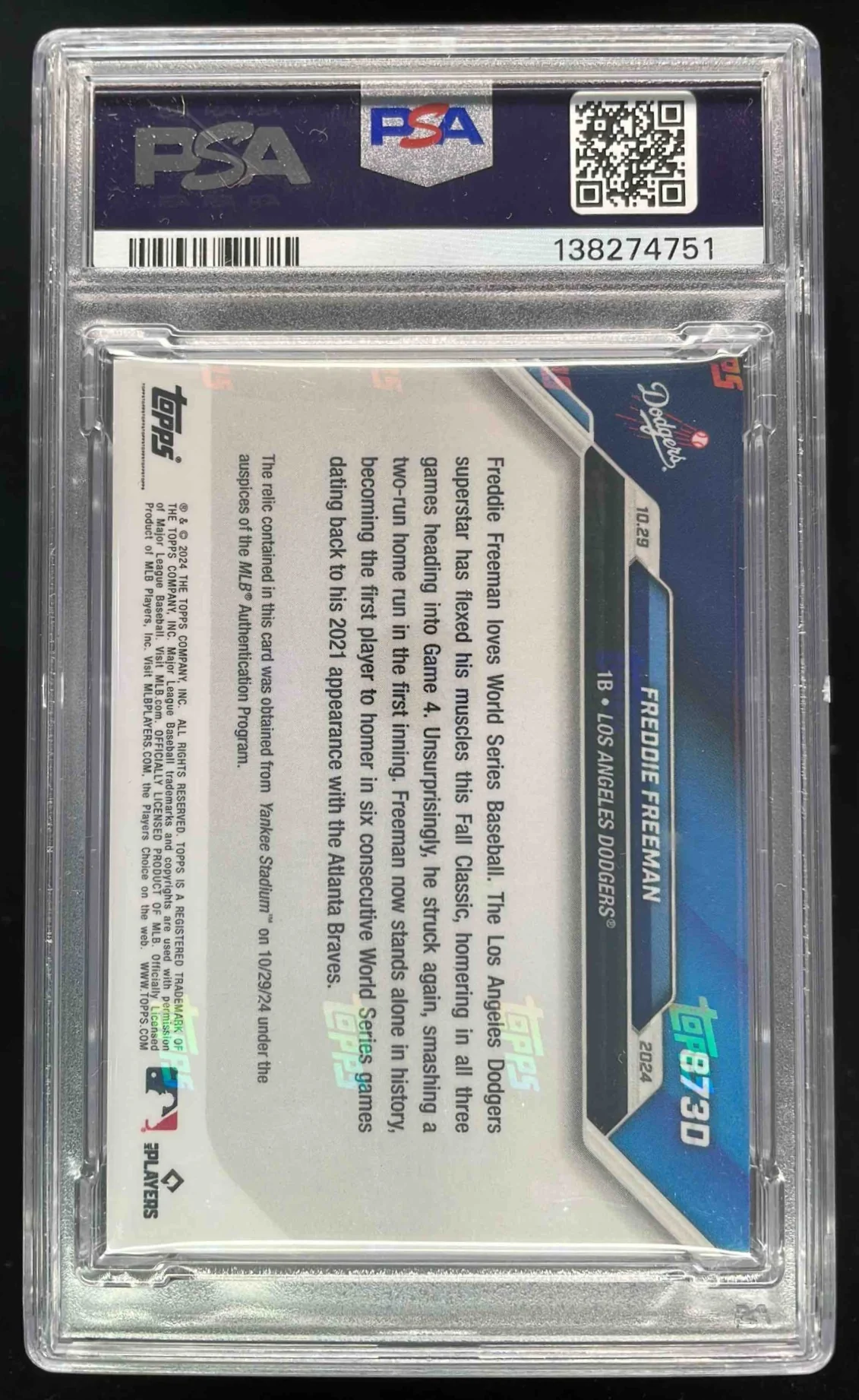 2024 Topps Now Relics Purple #873D Freddie Freeman /25 PSA 8 - Image 2