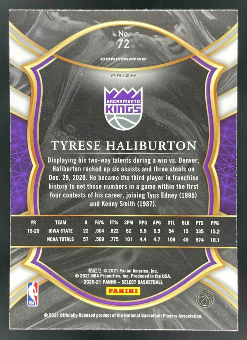 2020-21 Panini Select Scope Prizms #72 Tyrese Haliburton RC Concourse - Image 2