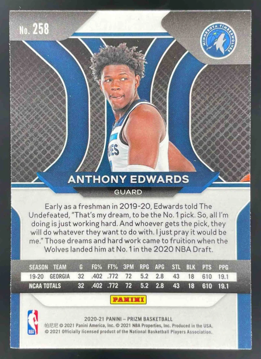 2020-21 Panini Prizm #258 Anthony Edwards RC - Image 2