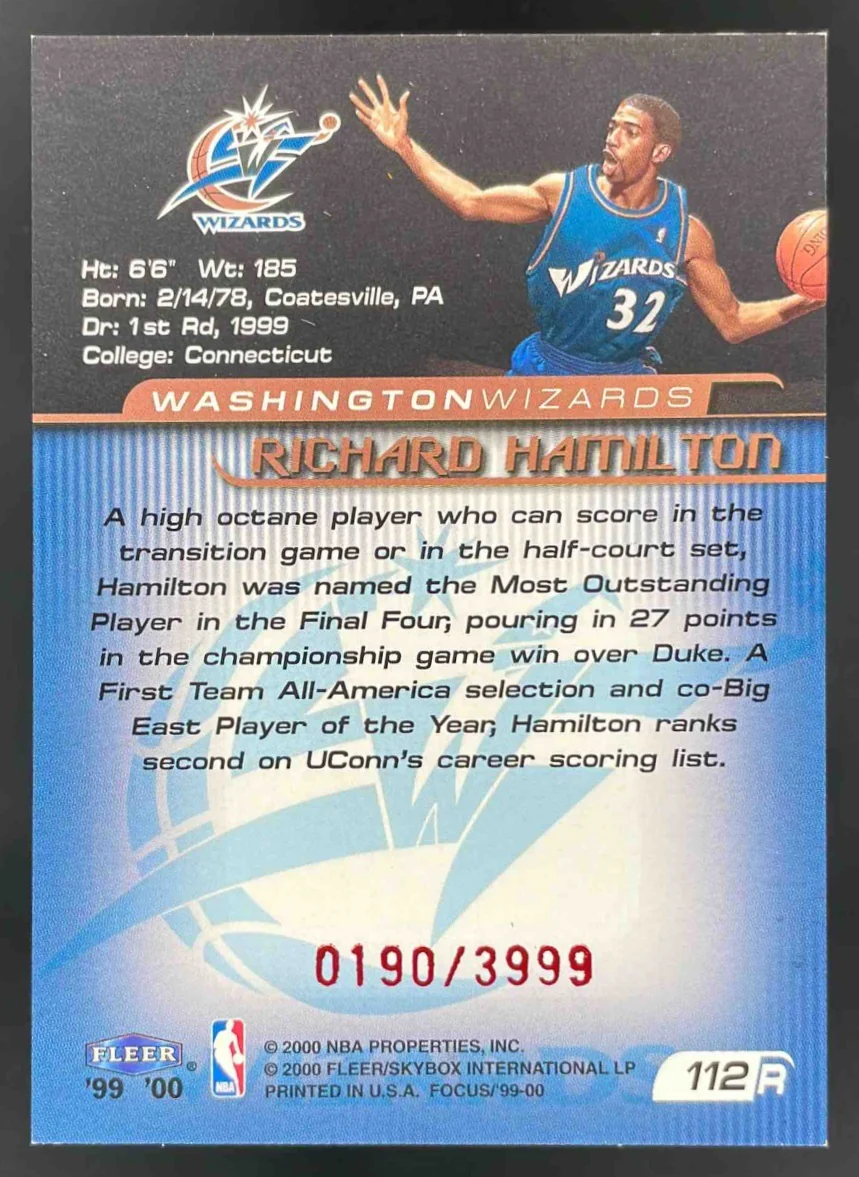 1999-00 Fleer Focus #112 Richard Hamilton RC Rookie /3000 - Image 2