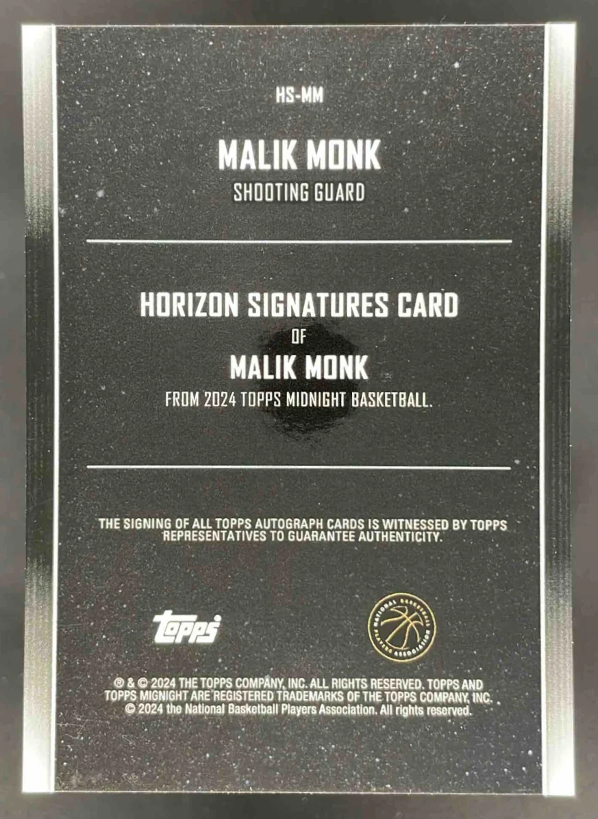 2023-24 Topps Midnight Horizon Signatures Midnight #HS-MM Malik Monk Auto /12 - Image 2