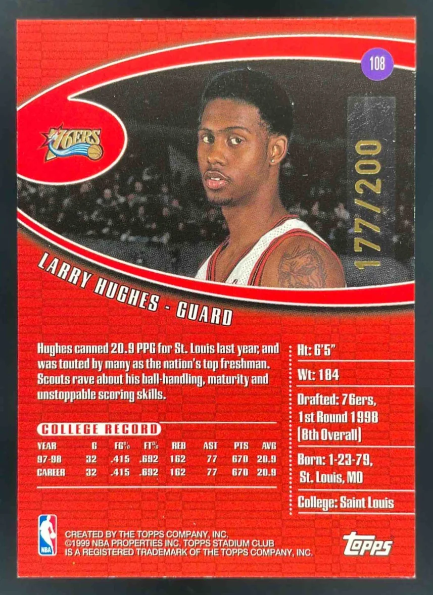 1998-99 Topps 99 Stadium Club First Day Issue #18 Larry Hughes RC /200 - Image 2