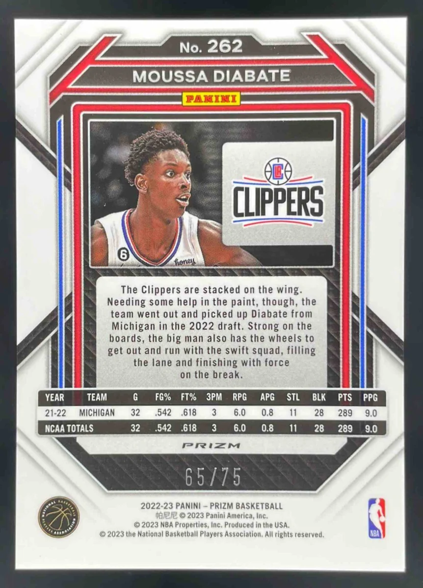 2022-23 Panini Prizm Prizms Red Power #262 Moussa Diabate RC /75 - Image 2