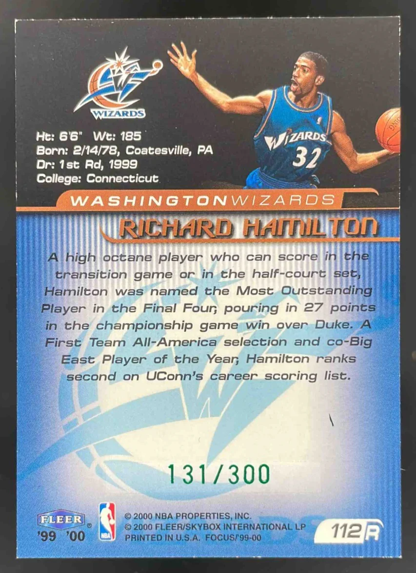 1999-00 Fleer Focus Masterpiece Mania #112 Richard Hamilton RC /300 - Image 2